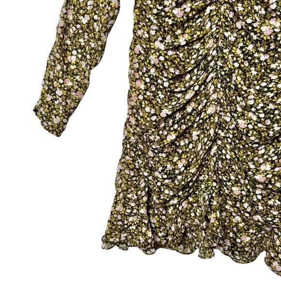 ASTR The Label Green Ruched Micro Floral V Neckline Women’s Mini Dress Sz M - Picture 6 of 12